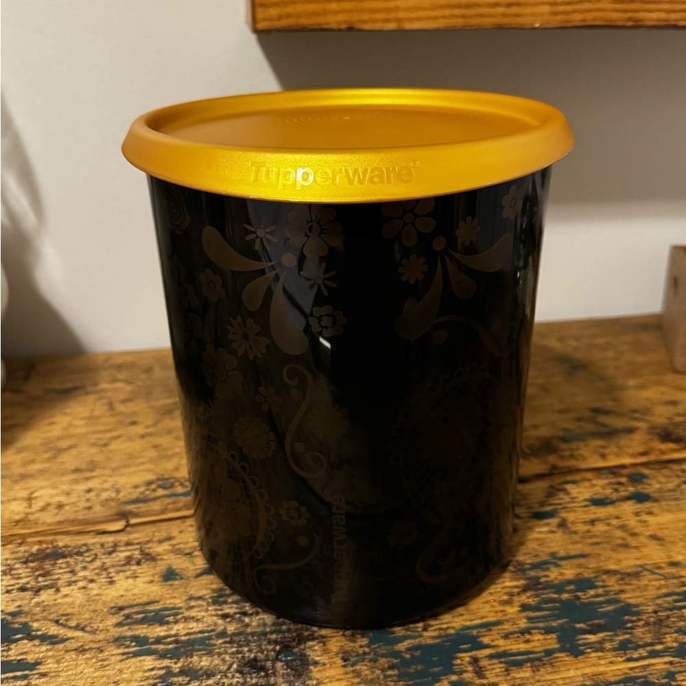 Tupperware Black and Gold Accent Canister